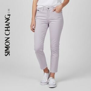 🟣 Sz 2 Simon Chang Light Purple Soft Lilac Cropped Capri Slim Stretch Jeans